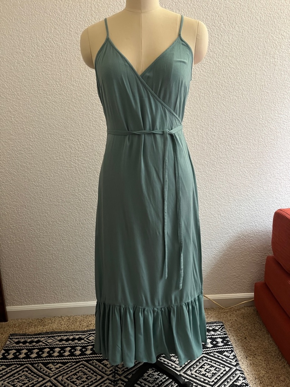 Billabong Teal Wrap Maxi Dress with Ruffle Hem